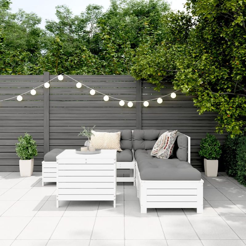 Casa si Gradina - Gradina si terasa - Mobilier exterior - Seturi mobila gradina - Set canapea de gradina, 6 piese, alb, lemn masiv pin - Infinity.ro