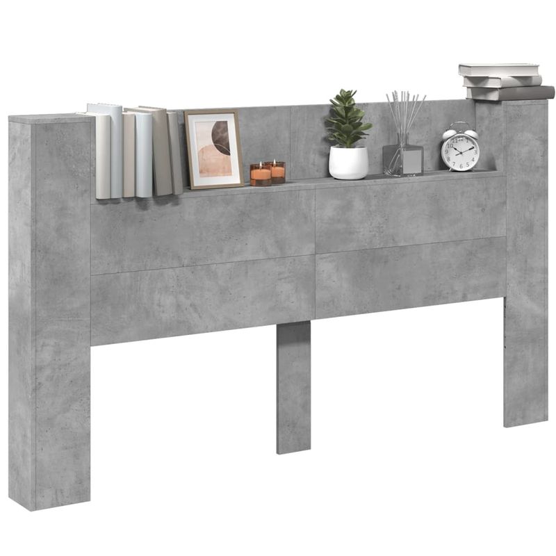 Casa si Gradina - Mobilier - Paturi si accesorii - Accesorii paturi - Tablie de pat cu dulap si LED, gri beton, 180x16,5x103,5 cm - Infinity.ro