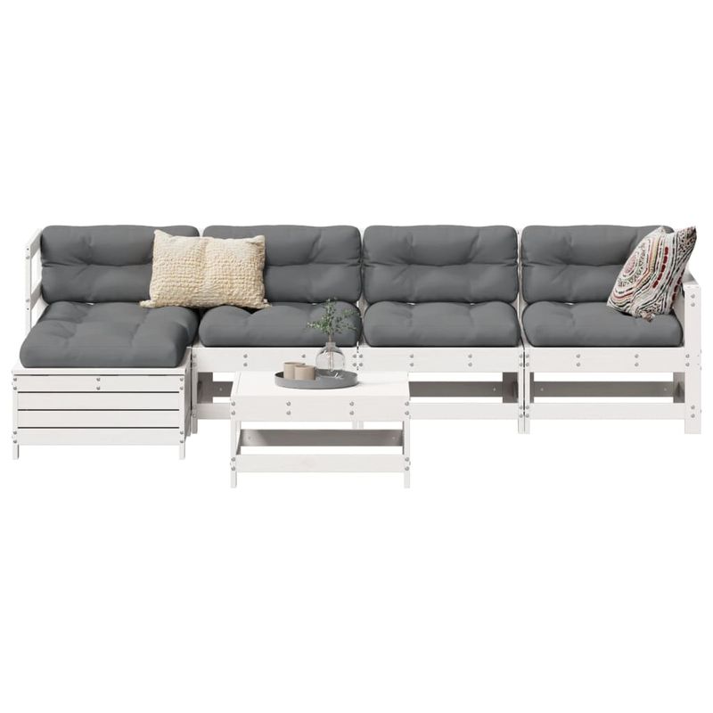 Casa si Gradina - Gradina si terasa - Mobilier exterior - Seturi mobila gradina - Set canapea de gradina, 6 piese, alb, lemn masiv pin - Infinity.ro