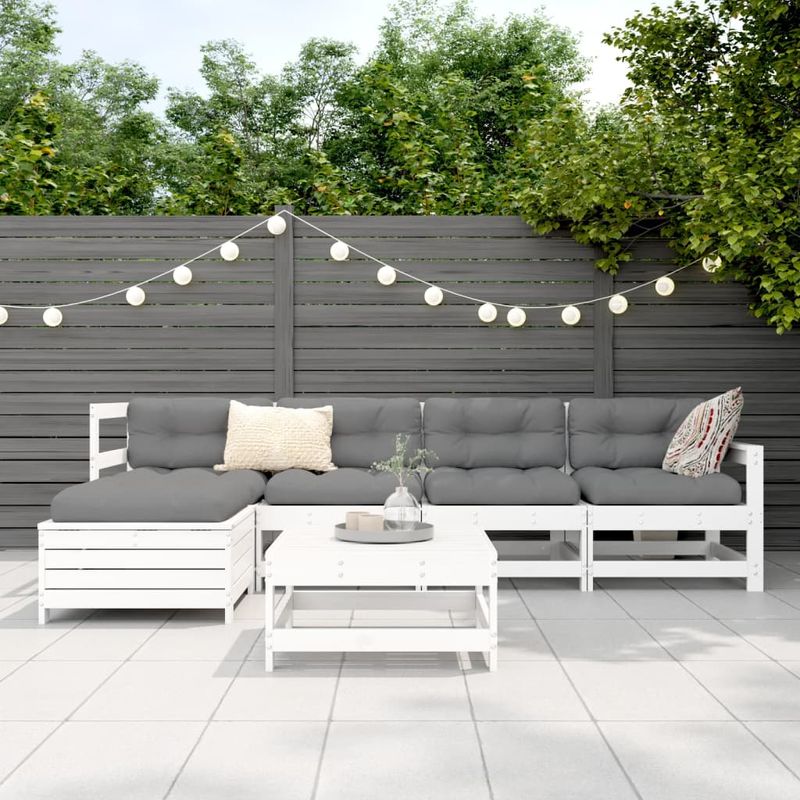 Casa si Gradina - Gradina si terasa - Mobilier exterior - Seturi mobila gradina - Set canapea de gradina, 6 piese, alb, lemn masiv pin - Infinity.ro