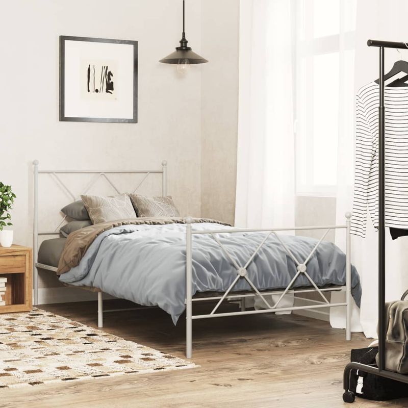 Casa si Gradina - Mobilier - Paturi si accesorii - Paturi - Cadru de pat metalic cu tablie de cap/picioare, alb, 90x200 cm - Infinity.ro