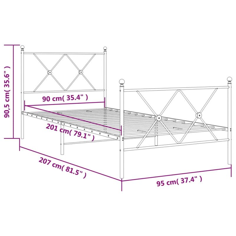 Casa si Gradina - Mobilier - Paturi si accesorii - Paturi - Cadru de pat metalic cu tablie de cap/picioare, alb, 90x200 cm - Infinity.ro