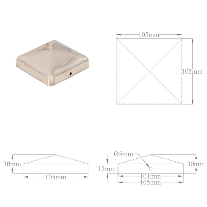 Casa si Gradina - Gradina si terasa - Garduri, panouri si accesorii - Capace stalpi de gard piramida 6 buc. otel inoxidabil 101x101mm - Infinity.ro
