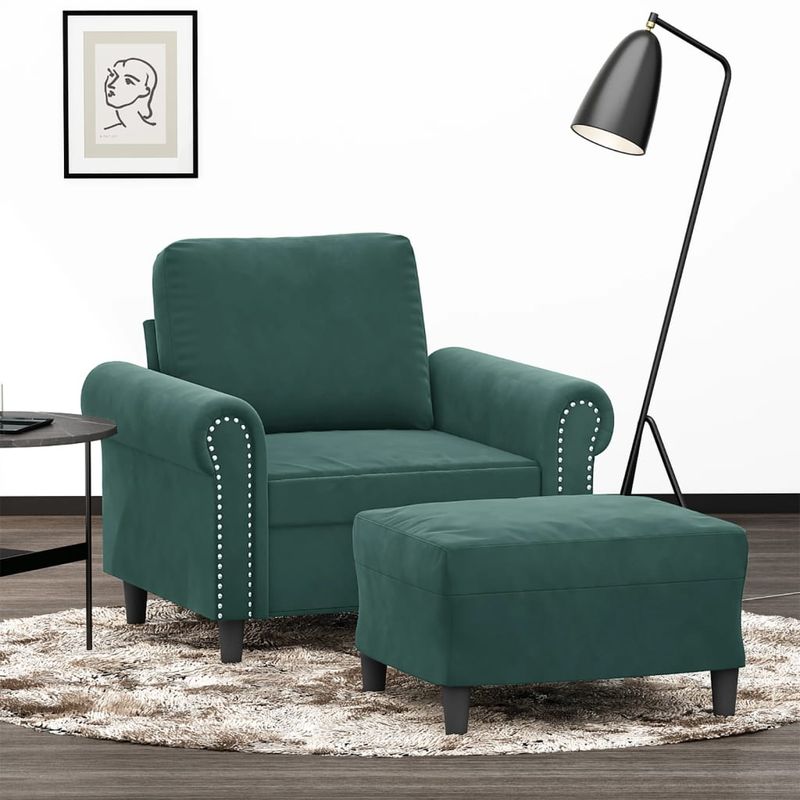 Casa si Gradina - Mobilier - Scaune si fotolii - Fotolii - Fotoliu canapea cu taburet, verde inchis, 60 cm, catifea - Infinity.ro