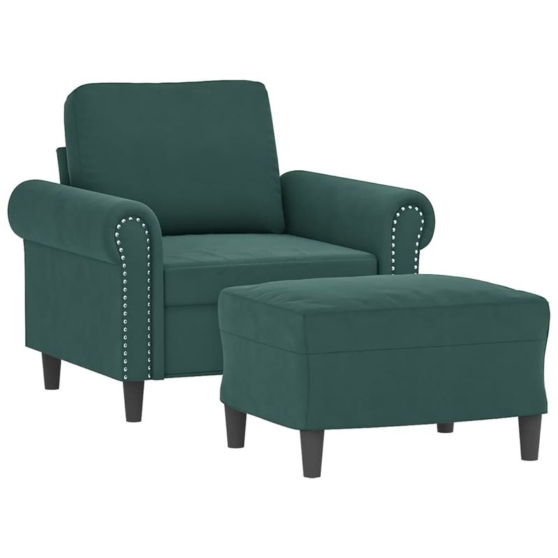 Casa si Gradina - Mobilier - Scaune si fotolii - Fotolii - Fotoliu canapea cu taburet, verde inchis, 60 cm, catifea - Infinity.ro