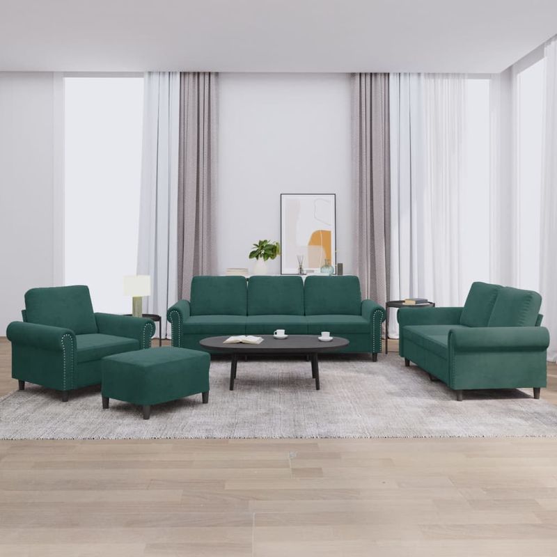 Casa si Gradina - Mobilier - Seturi de mobilier - Seturi living - Set de canapele cu perne, 4 piese, verde inchis, catifea - Infinity.ro