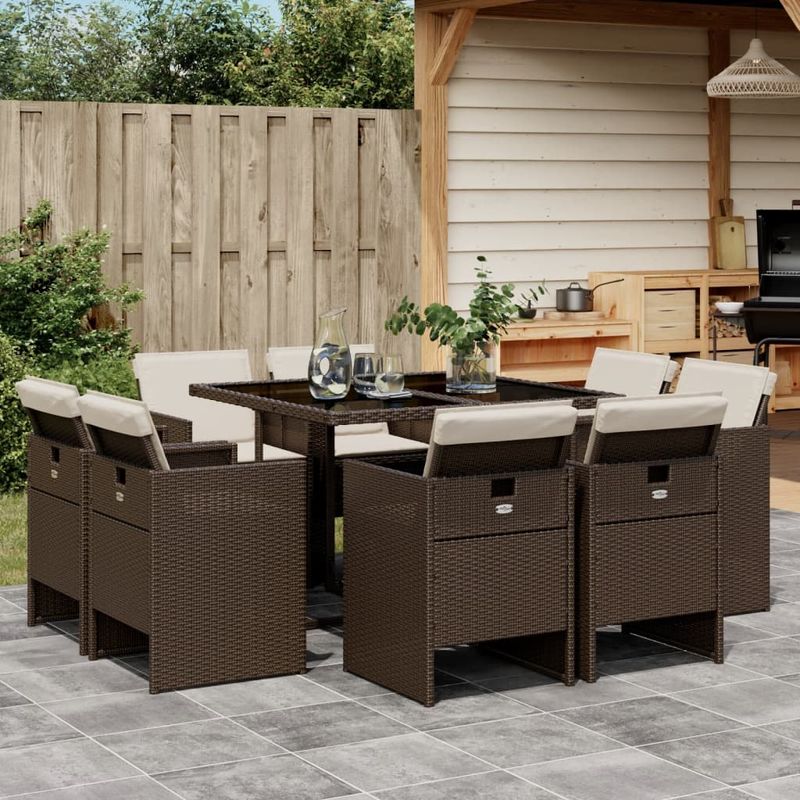 Casa si Gradina - Gradina si terasa - Mobilier exterior - Seturi mobila gradina - Set mobilier de gradina cu perne, 9 piese, maro, poliratan - Infinity.ro