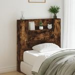 Casa si Gradina - Mobilier - Paturi si accesorii - Accesorii paturi - Tablie de pat cu dulap si LED, stejar fumuriu, 100x16,5x103,5cm - Infinity.ro