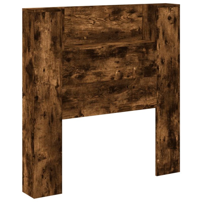 Casa si Gradina - Mobilier - Paturi si accesorii - Accesorii paturi - Tablie de pat cu dulap si LED, stejar fumuriu, 100x16,5x103,5cm - Infinity.ro