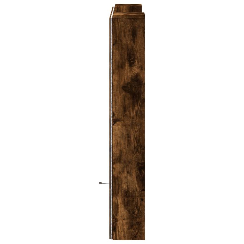 Casa si Gradina - Mobilier - Paturi si accesorii - Accesorii paturi - Tablie de pat cu dulap si LED, stejar fumuriu, 100x16,5x103,5cm - Infinity.ro