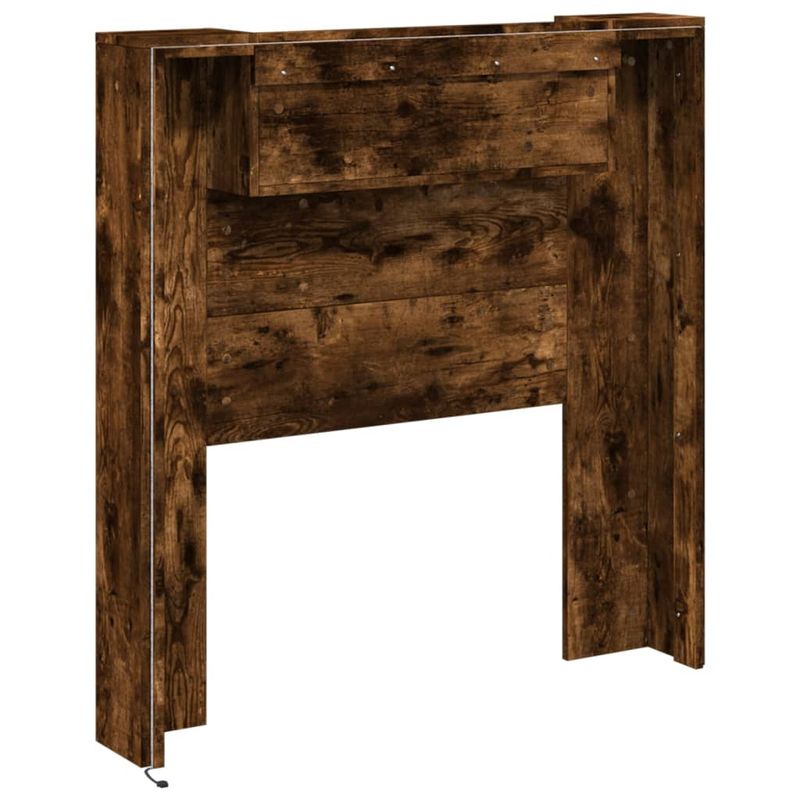 Casa si Gradina - Mobilier - Paturi si accesorii - Accesorii paturi - Tablie de pat cu dulap si LED, stejar fumuriu, 100x16,5x103,5cm - Infinity.ro