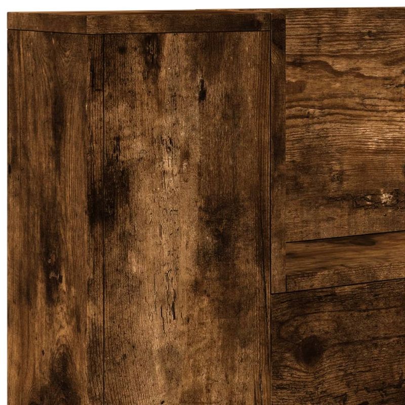 Casa si Gradina - Mobilier - Paturi si accesorii - Accesorii paturi - Tablie de pat cu dulap si LED, stejar fumuriu, 100x16,5x103,5cm - Infinity.ro