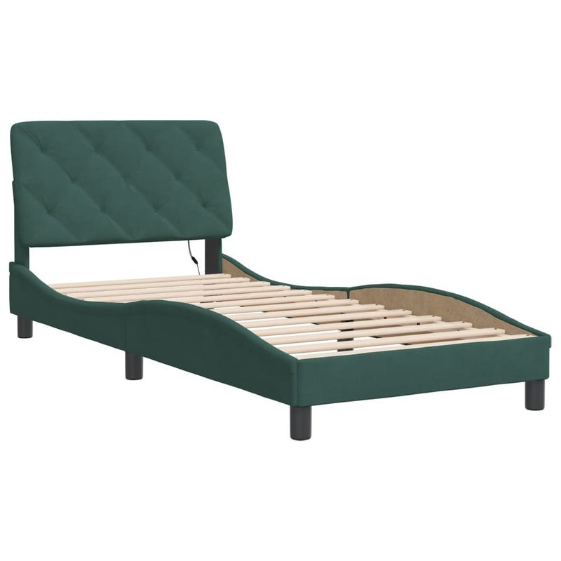 Casa si Gradina - Mobilier - Paturi si accesorii - Paturi - Cadru de pat cu lumini LED, verde inchis, 80x200 cm, catifea - Infinity.ro