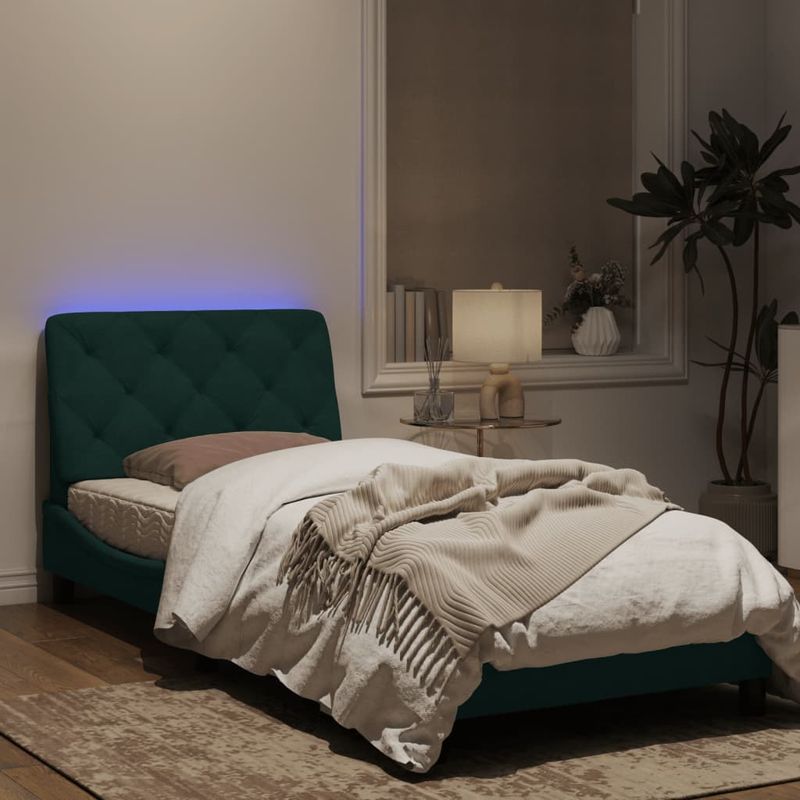 Casa si Gradina - Mobilier - Paturi si accesorii - Paturi - Cadru de pat cu lumini LED, verde inchis, 80x200 cm, catifea - Infinity.ro