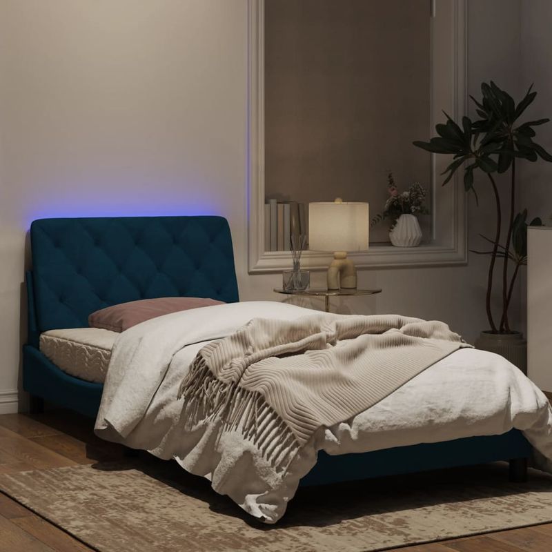 Casa si Gradina - Mobilier - Paturi si accesorii - Paturi - Cadru de pat cu lumini LED, albastru, 100x200 cm, catifea - Infinity.ro