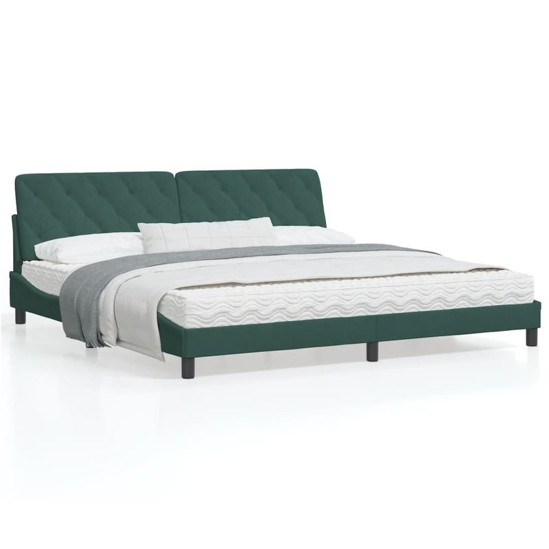 Casa si Gradina - Mobilier - Paturi si accesorii - Paturi - Cadru de pat cu lumini LED, verde inchis, 200x200 cm, catifea - Infinity.ro