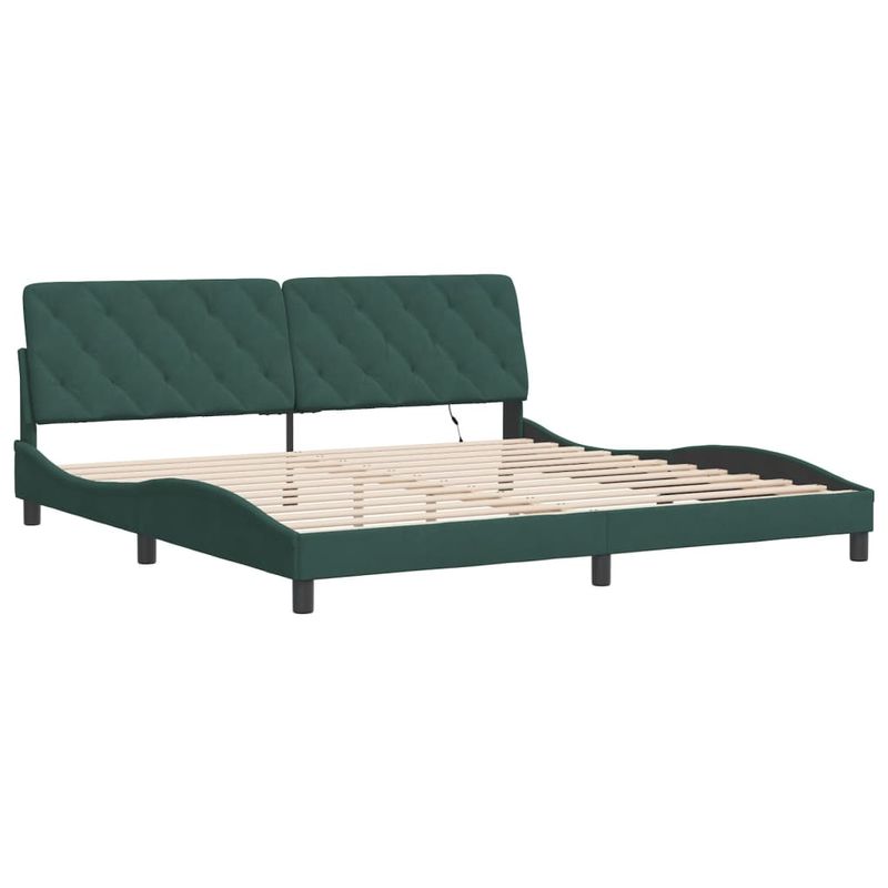 Casa si Gradina - Mobilier - Paturi si accesorii - Paturi - Cadru de pat cu lumini LED, verde inchis, 200x200 cm, catifea - Infinity.ro