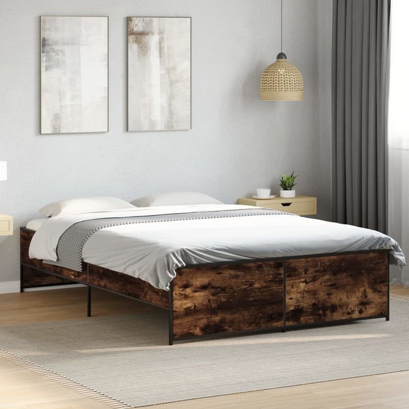 Casa si Gradina - Mobilier - Paturi si accesorii - Paturi - Cadru de pat, stejar afumat 135x190 cm lemn prelucrat si metal - Infinity.ro