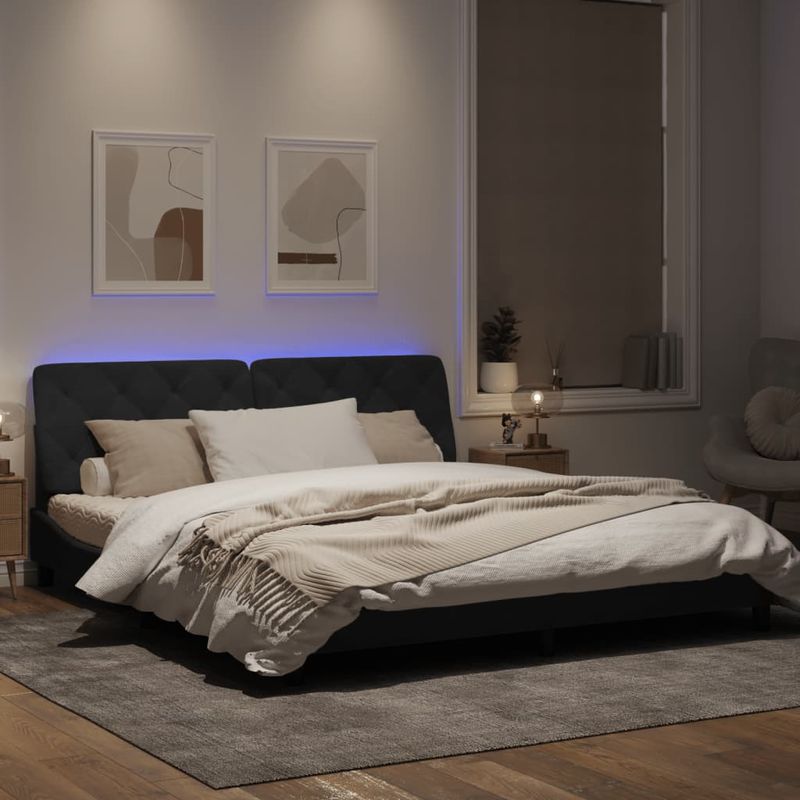 Casa si Gradina - Mobilier - Paturi si accesorii - Paturi - Cadru de pat cu lumini LED, negru, 180x200 cm, catifea - Infinity.ro