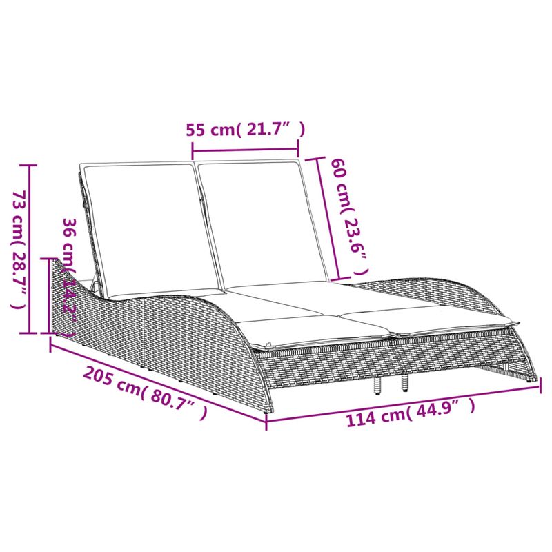 Casa si Gradina - Gradina si terasa - Mobilier exterior - Scaune si sezlonguri gradina - Sezlong cu perne, maro, 114x205x73 cm, poliratan - Infinity.ro