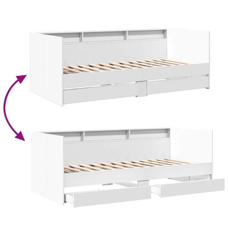 Casa si Gradina - Mobilier - Paturi si accesorii - Paturi - Cadru pat de zi cu sertare, alb, 90x200 cm, lemn prelucrat - Infinity.ro