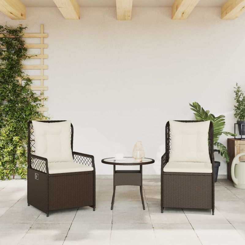 Casa si Gradina - Gradina si terasa - Mobilier exterior - Scaune si sezlonguri gradina - Scaune de gradina rabatabile, 2 buc., maro, poliratan, model țesătură cu linii - Infinity.ro