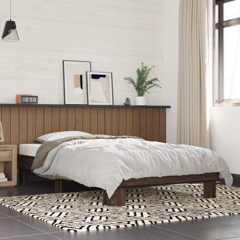Casa si Gradina - Mobilier - Paturi si accesorii - Paturi - Cadru de pat, stejar maro, 75x190 cm, lemn prelucrat si metal - Infinity.ro