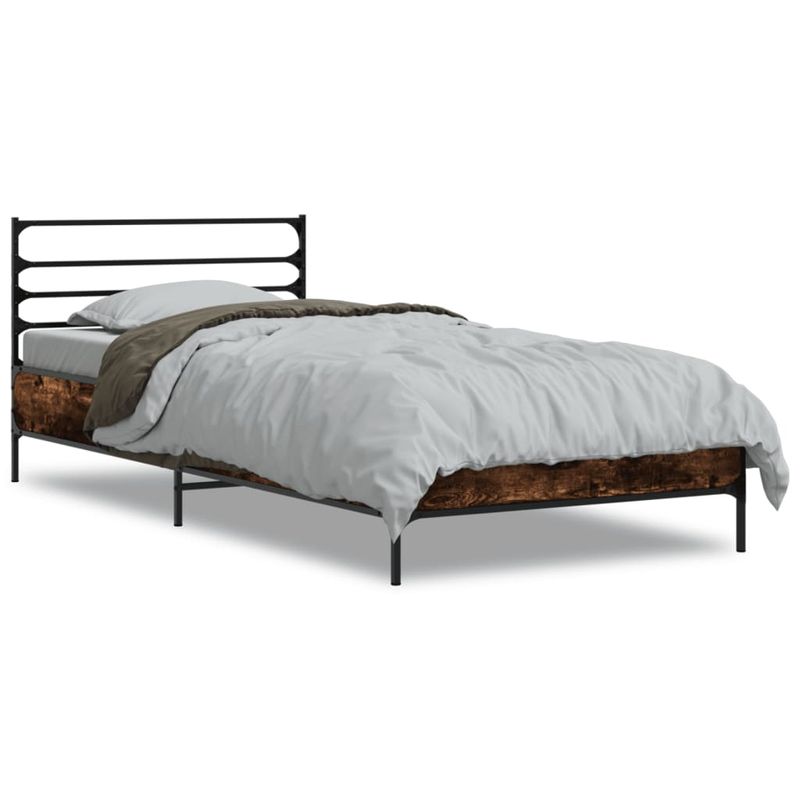 Casa si Gradina - Mobilier - Paturi si accesorii - Paturi - Cadru de pat, stejar fumuriu, 90x200cm, lemn prelucrat si metal - Infinity.ro