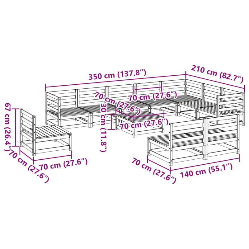 Casa si Gradina - Gradina si terasa - Mobilier exterior - Seturi mobila gradina - Set canapea de gradina, 11 piese, lemn masiv de pin - Infinity.ro