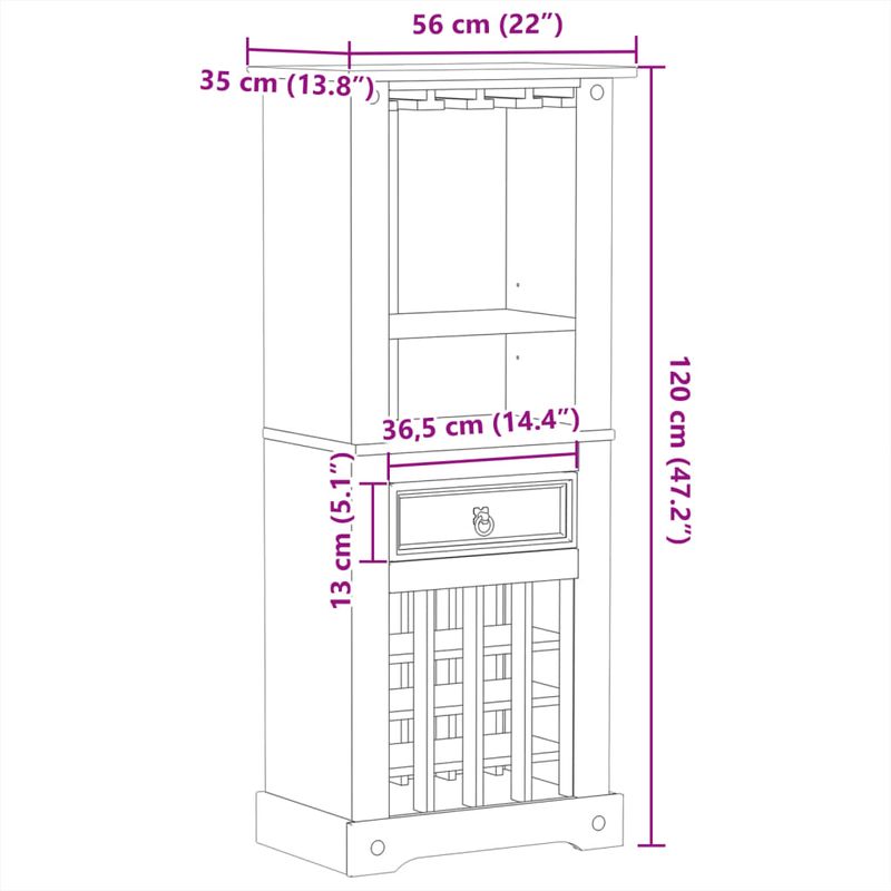 Casa si Gradina - Mobilier - Biblioteci si rafturi - Rafturi - Raft pentru vin „Corona” 56x35x120 cm, lemn masiv de pin - Infinity.ro