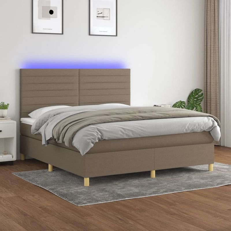 Casa si Gradina - Mobilier - Paturi si accesorii - Paturi - Pat cu arcuri, saltea si LED, gri taupe, 160x200 cm, textil - Infinity.ro
