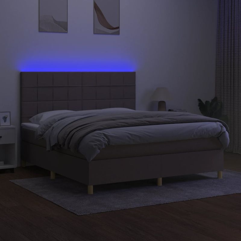 Casa si Gradina - Mobilier - Paturi si accesorii - Paturi - Pat cu arcuri, saltea si LED, gri taupe, 160x200 cm, textil - Infinity.ro