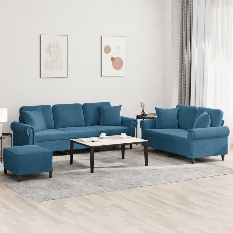 Casa si Gradina - Mobilier - Seturi de mobilier - Seturi living - Set de canapele cu perne, 3 piese, albastru, catifea - Infinity.ro
