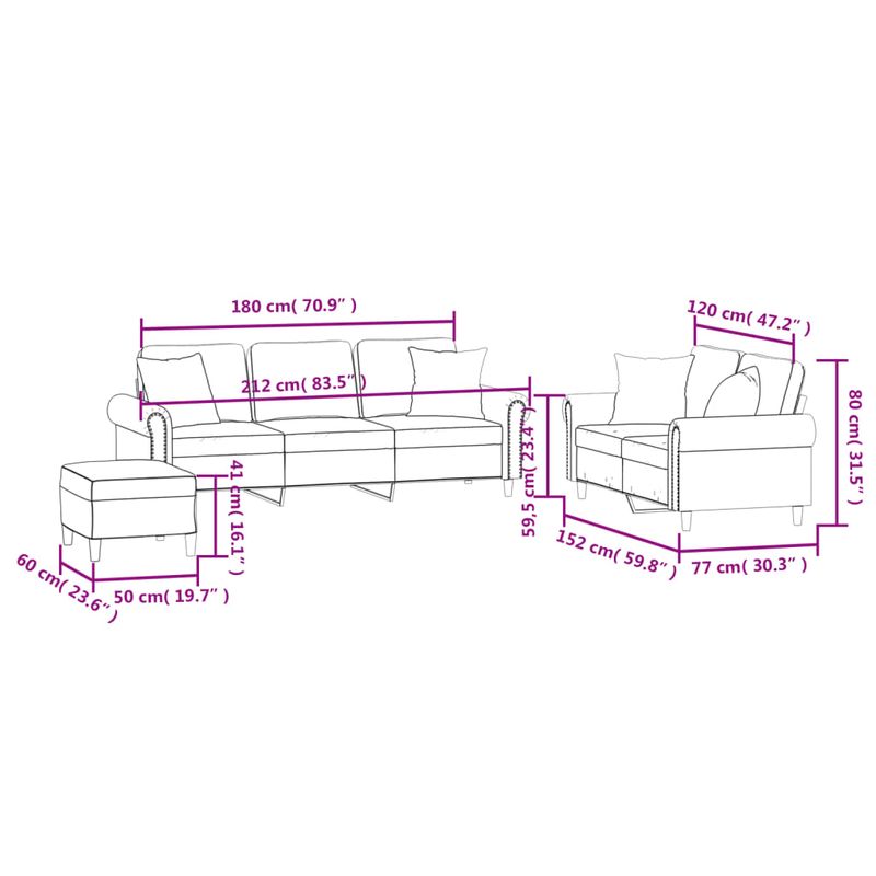 Casa si Gradina - Mobilier - Seturi de mobilier - Seturi living - Set de canapele cu perne, 3 piese, albastru, catifea - Infinity.ro