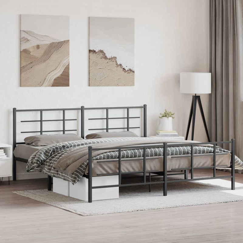 Casa si Gradina - Mobilier - Paturi si accesorii - Paturi - Cadru pat metalic cu tablii de cap/picioare, negru, 193x203 cm - Infinity.ro