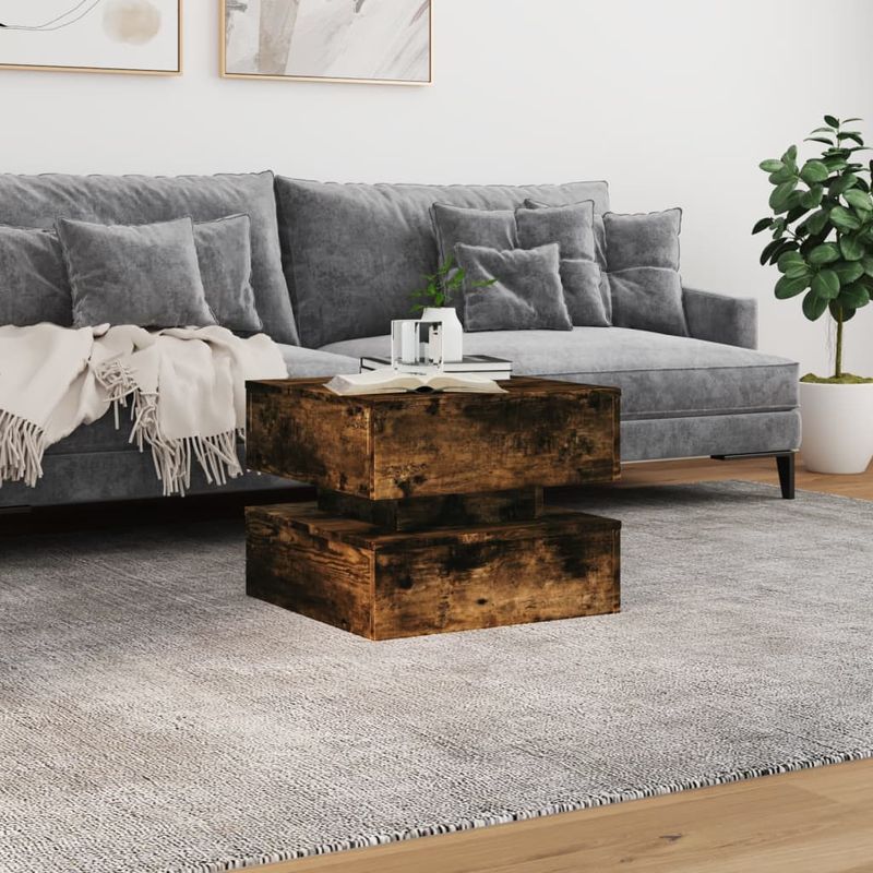 Casa si Gradina - Mobilier - Mese si birouri - Masute de cafea - Masuta de cafea cu lumini LED, stejar fumuriu, 50x50x40 cm - Infinity.ro