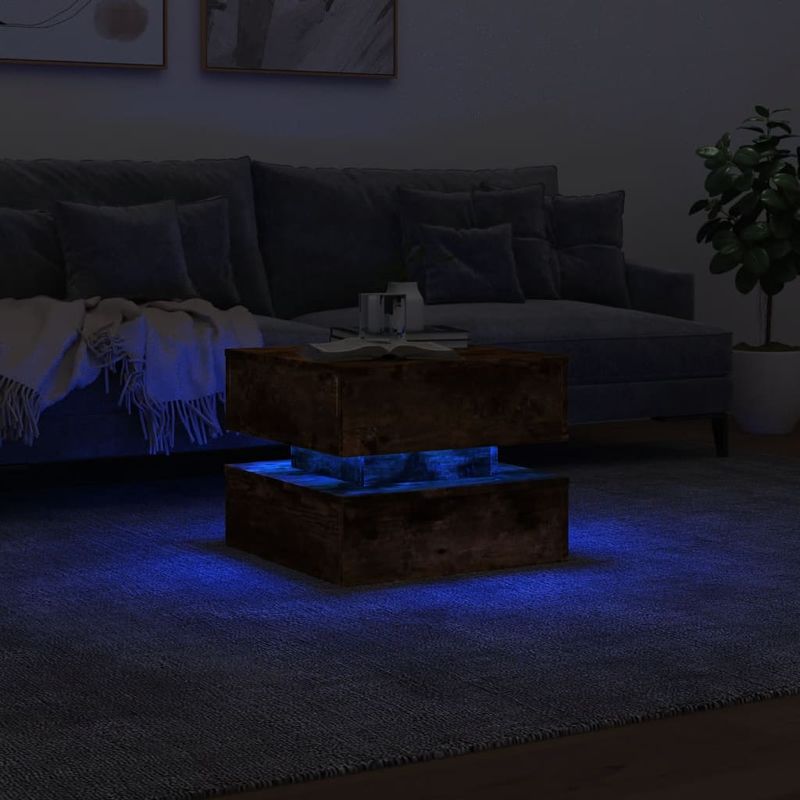 Casa si Gradina - Mobilier - Mese si birouri - Masute de cafea - Masuta de cafea cu lumini LED, stejar fumuriu, 50x50x40 cm - Infinity.ro