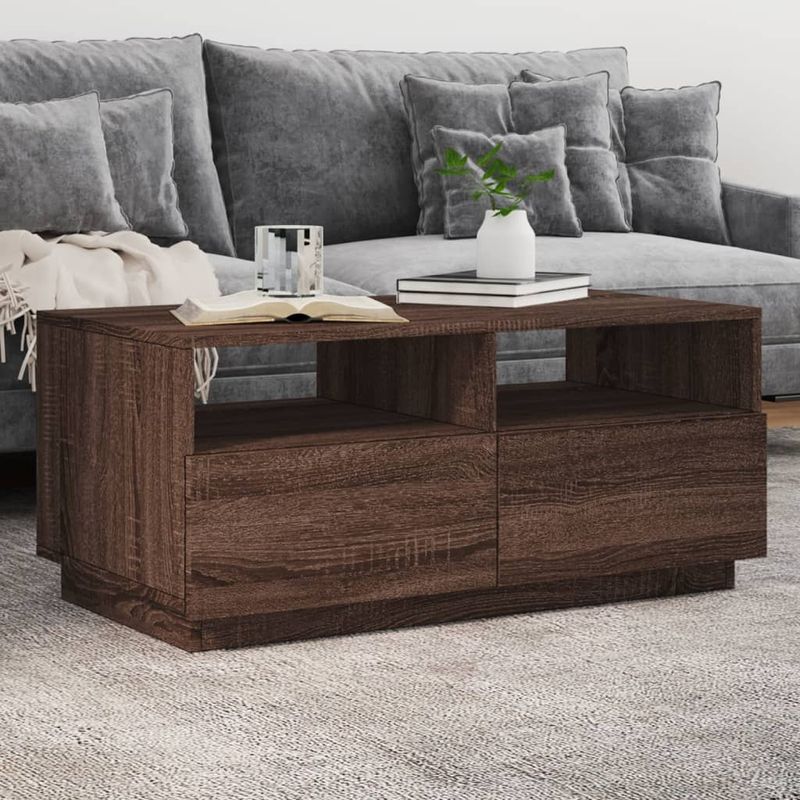 Casa si Gradina - Mobilier - Mese si birouri - Masute de cafea - Masuta de cafea cu lumini LED, stejar maro, 90x49x40 cm - Infinity.ro