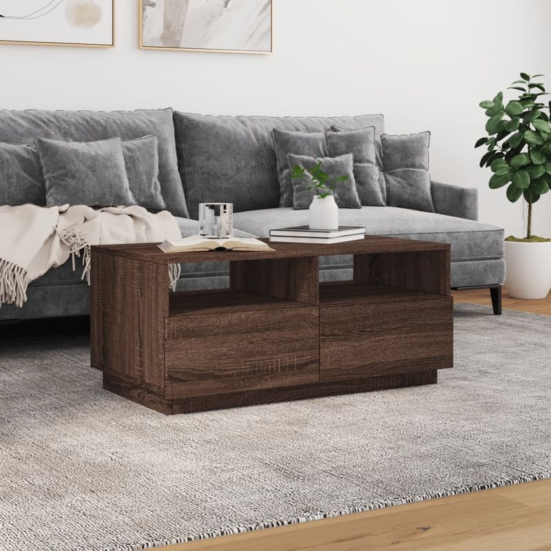 Casa si Gradina - Mobilier - Mese si birouri - Masute de cafea - Masuta de cafea cu lumini LED, stejar maro, 90x49x40 cm - Infinity.ro