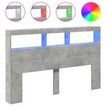 Casa si Gradina - Mobilier - Paturi si accesorii - Accesorii paturi - Tablie de pat cu dulap si LED, gri beton, 160x17x102 cm - Infinity.ro