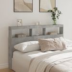 Casa si Gradina - Mobilier - Paturi si accesorii - Accesorii paturi - Tablie de pat cu dulap si LED, gri beton, 160x17x102 cm - Infinity.ro