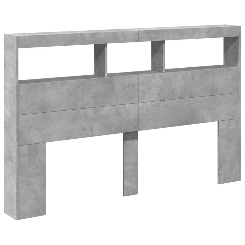 Casa si Gradina - Mobilier - Paturi si accesorii - Accesorii paturi - Tablie de pat cu dulap si LED, gri beton, 160x17x102 cm - Infinity.ro