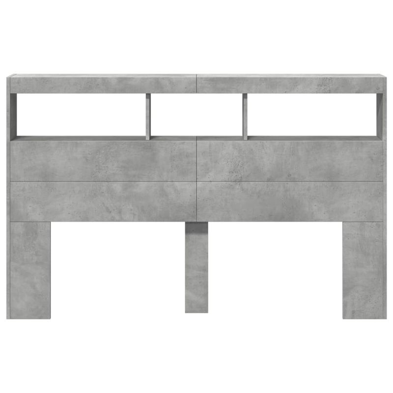 Casa si Gradina - Mobilier - Paturi si accesorii - Accesorii paturi - Tablie de pat cu dulap si LED, gri beton, 160x17x102 cm - Infinity.ro
