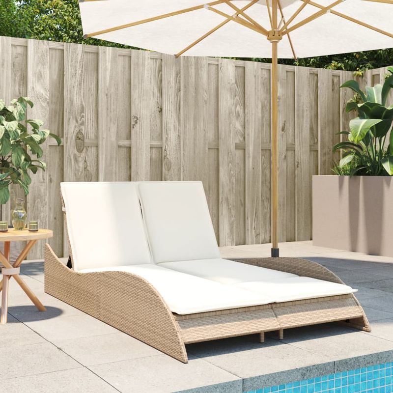 Casa si Gradina - Gradina si terasa - Mobilier exterior - Scaune si sezlonguri gradina - Sezlong cu perne, bej, 114x205x73 cm, poliratan, bej și crem - Infinity.ro