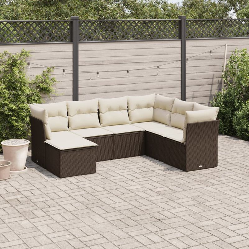 Casa si Gradina - Gradina si terasa - Mobilier exterior - Seturi mobila gradina - Set canapele de gradina cu perne, 7 piese, maro, poliratan - Infinity.ro