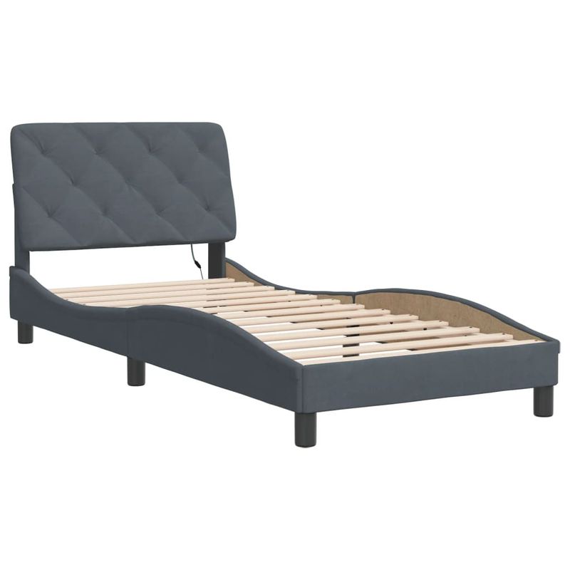 Casa si Gradina - Mobilier - Paturi si accesorii - Paturi - Cadru de pat cu lumini LED, gri inchis, 152x203 cm, catifea - Infinity.ro