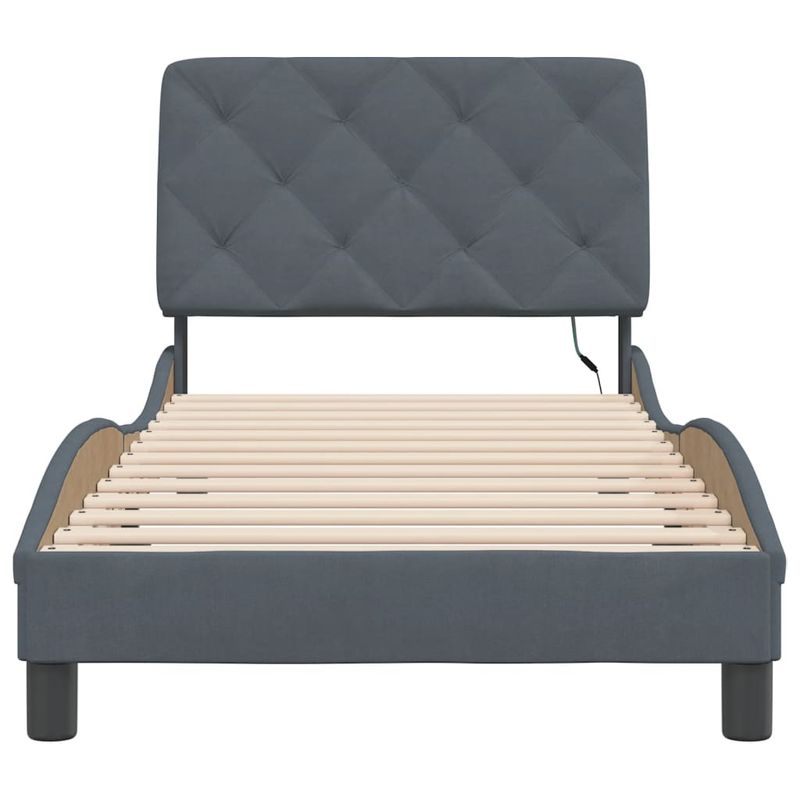 Casa si Gradina - Mobilier - Paturi si accesorii - Paturi - Cadru de pat cu lumini LED, gri inchis, 152x203 cm, catifea - Infinity.ro