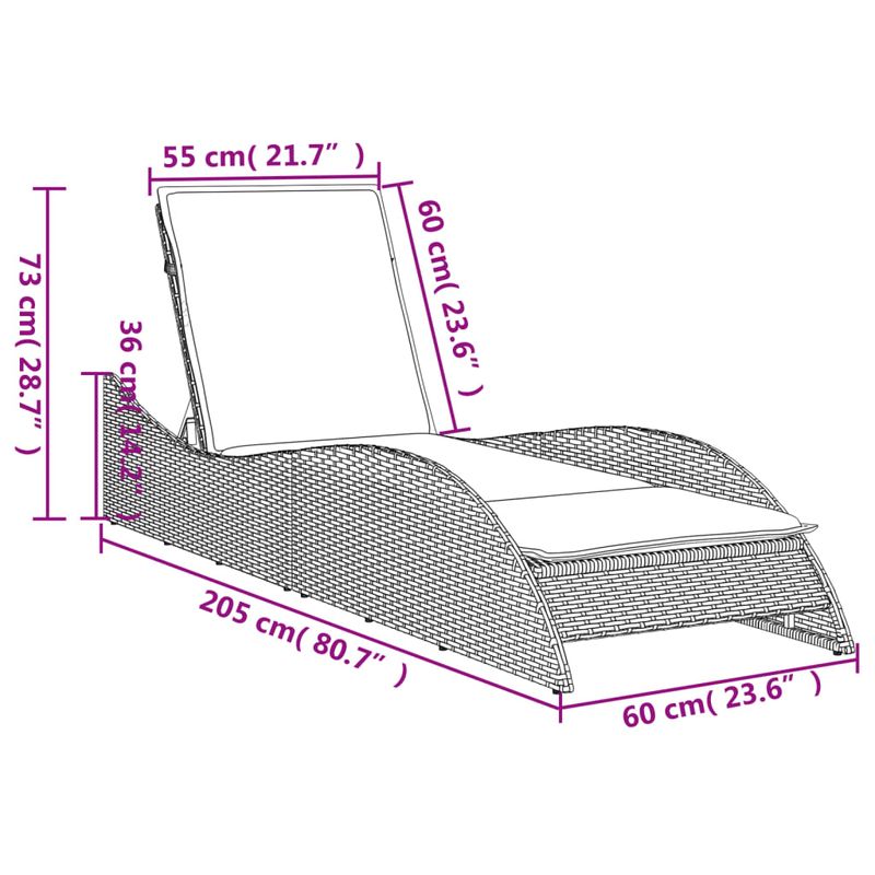 Casa si Gradina - Gradina si terasa - Mobilier exterior - Scaune si sezlonguri gradina - Sezlong cu perna, maro, 60x205x73 cm, poliratan - Infinity.ro