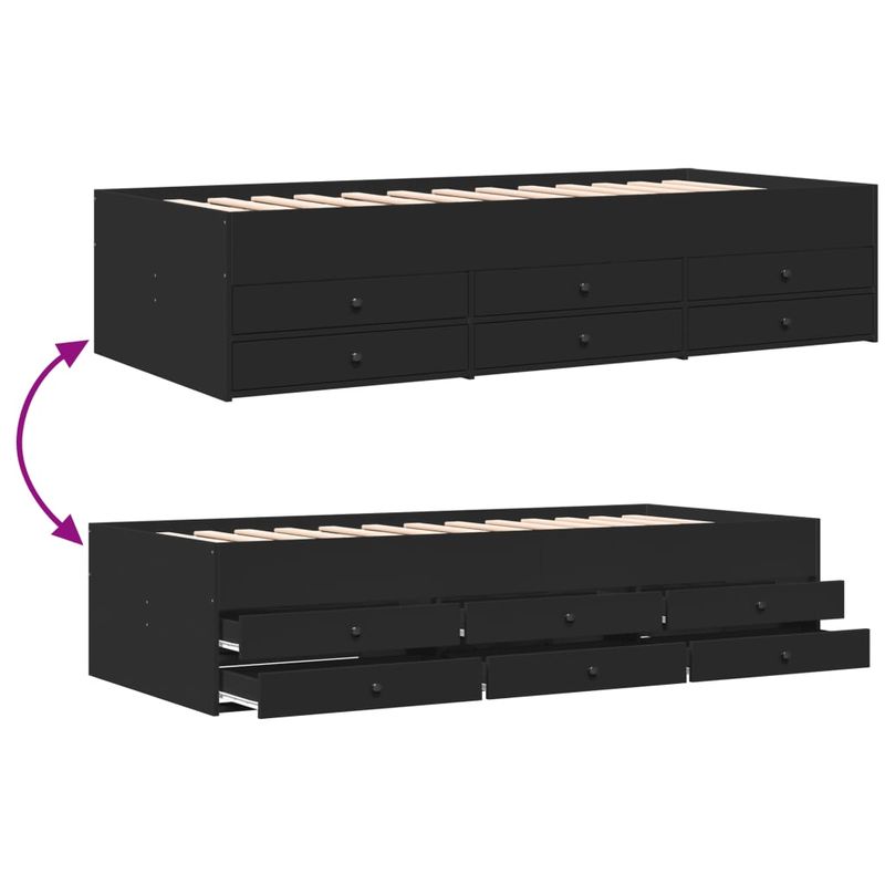 Casa si Gradina - Mobilier - Paturi si accesorii - Paturi - Cadru pat de zi cu sertare, negru, 90x200 cm, lemn prelucrat - Infinity.ro