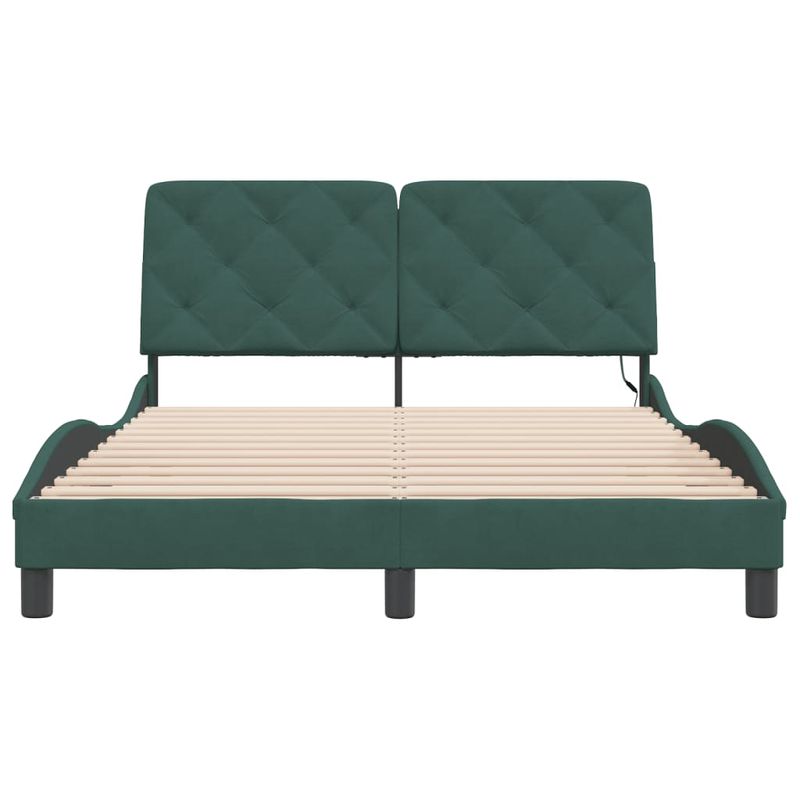 Casa si Gradina - Mobilier - Paturi si accesorii - Paturi - Cadru de pat cu lumini LED, verde inchis, 140x200 cm, catifea - Infinity.ro